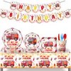 Nuevos Suministros para Fiesta de Camión de Bomberos Decoración de Cumpleaños Diseño de Fiesta Accesorios Platos de Papel Vasos de Papel Mantel Servilletas de Papel Banderín