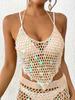 Saída de Praia de Férias Feminina Feminina Pontos de Lantejou Gancho Manual Puro Irregular Top Halter Sexy Top de Biquíni