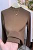 Camiseta Interior de Alto Nivel Gris de Cuello Medio Alto para Mujer, Camiseta de Manga Larga de Invierno Ajustada que se Puede Usar por Fuera, Cálida y Hecha de Terciopelo Alemán