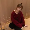 Sudadera Roja de Estilo Coreano Falsa de Dos Piezas con Encaje Empalmado para Mujer en Otoño e Invierno Nuevo Diseño Top Versátil de Cachemir que Reduce la Edad