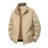 Jaqueta masculina em estoque para primavera e outono, gola alta, estilo workwear, espessada, cor sólida, corte solto, à prova de vento, para homens de meia-idade e jovens, vestuário esportivo externo