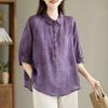Camisa Jacquard con Solapa de Moda 2026, Elegante Camisa Retro de Manga Media para Mujer, Top Delgado que Adelgaza y Cubre la Piel
