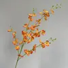 Orquídea Dançante Laranja Flor Artificial de Haste Única Modelo Oncidium Decoração de Quarto Arranjo de Flores de Casamento Arte Floral Flor Artificial Decoração de Casamento