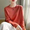 Playera de Manga Larga de Algodón Mercerizado de Doble Cara para Mujer, Cuello Redondo, Algodón de Fibra Larga, Suelta, Algodón Peinado, Top, Camiseta Básica, Sudadera