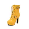 Suministro de comercio exterior de AliExpress: Botines de plataforma de tacón alto con hebilla de cinturón estilo europeo y americano, botas de mujer otoño/invierno