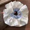 Diadema de Intestino Grueso de Satén Crema Estilo Ballet con Rayas Azules para Mujer, Cuerda para el Cabello Versátil, Banda para el Cabello, Goma Elástica, Cuerda para la Cabeza Oversized