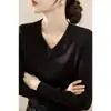 Suéter de Tricô Versátil com Manga Longa para Outono/Inverno 2026 Moda High-End Gola V Solto Suéter Básico para Mulheres