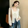 Cardigan de Tricô Fino Vazado Crochê Tamanho Plus Size Preguiçoso Solto Estiloso Proteção Solar Emagrecedor Versátil para Ar Condicionado para Mulheres