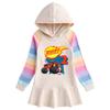 2023 Primavera e Outono novo algodão cartoon arco-íris vestido feminino de manga comprida com capuz camisola vestido de princesa