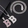 Collar Colgante Cubano Letra B Plata en Polvo Grande suit Aleación Joyería Completamente Diamantada suit Tendencia de Moda Transfronteriza