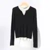 Tejido de Punto de Lana Fina con Cuello en V 2026 Primavera y Verano Nuevo Estilo Bloques de Color Diseño Holgado Camisa Base Falsa de Dos Piezas para Mujer