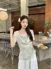 Blusa Feminina Plus Size de Verão Novo Design Estilo Coreano Falsa Duas Peças Gola Alta Manga Curta Slim Fit