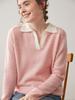 Estilo Relajado Color Contrastante Solapa Cachemir Tejido Camiseta Básica para Mujer Otoño Nuevo Diseño Estilo Perezoso Moda Top