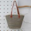 Bolso de Mano Tipo Tote de Gran Capacidad, Moderno y Versátil, para Chicas y Trabajadores de Oficina, Estilo Pastoral Costero, Bolso de Paja Clásico Rayado