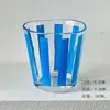 Taza de vidrio irregular a rayas azules de moda, taza de café resistente al calor, elegante taza para bebidas de jugo y leche