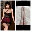 Estilo Dark Garota Quente Malha Transparente Flor Tridimensional Alça no Pescoço Lingerie Sexy Vestido Slim Sexy Sem Costas