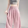 Pantalones de Verano 2026 para Mujer, Estilo Nuevo, con Pedrería, Tejido de Seda Helada, Satén de Acetato, Cintura Alta, Pierna Recta, con Pedrería, Protección Solar, Pierna Ancha para Mujer