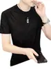 Transfronterizo 2026 Verano Jacquard de Seda de Hielo Cuello Redondo Manga Corta Ajustado Camiseta para Hombre Holgada Top de Media Manga