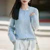 Jaqueta Cardigan de Tricô Feminina Botões Outono/Inverno de Alta Qualidade, Forrada com Lã, Novo Estilo 2026, Pronta para Vestir, Gola Redonda, Caimento Solto