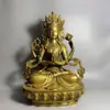 Atacado latão Xizang tantra estátua de Buda Buda de quatro braços latão Guanyin de quatro braços estátua sentada de cobre Artesanato para Casa e Escritório