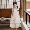 Vestido de Verão Fino Estilo Chinês para Meninas, Traje Melhorado Estilo Chinês para Crianças, Roupas de Performance Guzheng para Meninas