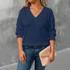 Fornecimento Exclusivo Transfronteiriço para Comércio Exterior Roupas Femininas Plus Size, Estação Primavera Cor Sólida Decote V Moda Simples Versátil Waffle Manga Longa Camiseta Top