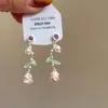 Pendientes de Flor de Rosa con Esmalte de Goteo y Aguja de Plata Imitación, Diseño de Nicho de Lujo Ligero, Sensación de Alta Gama, Simples y Versátiles, Pendientes Únicos de Moda