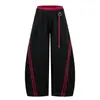Calça de Moletom Cimitarra com Fita Listrada Masculina Solta Casual Esportiva Marca de Moda de Rua Versátil Cor Contrastante Calças de Pernas Largas