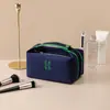 Bolsa de Maquillaje de Lona con Bordado Simple, Portátil de Mano, Bolsa de Artículos de Tocador para Viaje, Gran Capacidad, Bolsa de Almacenamiento de Cosméticos a Prueba de Polvo