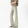 Calça Jeans Micro Flare Azul Glacial Masculina Verão Fina Cleanfit Perna Reta Slim Calça de Rua Americana Scimitar