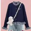 Conjunto de Duas Peças Cardigã Xadrez Patchwork Manga Longa Estilo Acadêmico Coreano para Meninas Primavera e Outono Novo Casual Doce Calça Jeans