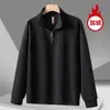Moletom Raglan Masculino de Algodão com Gola Alta e Zíper Parcial, Nova Camisa Base Casual de Cor Sólida para Outono com Gola Alta, Top Masculino