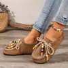 Otoño 2025 Talla Grande Comercio Exterior Casual Nuevos Mocasines para Mujer Transfronterizos Gamuza Con Cordones Punta Redonda Zapatos de Suela Gruesa Retro Bordados