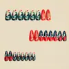 Rojo y Verde Navideño Moda Estilo Ins Europeo y Americano Uñas Redondas Almendradas Elementos Navideños Polvo Dorado Parches de Uñas de Alta Gama