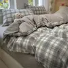 Juego de Cama de Algodón Puro Sin Estampar Clase A, Juego de Cuatro Piezas, Funda de Edredón Lavada de Algodón Puro, Juego de Tres Piezas para Dormitorio de Estudiantes, Sábana y Funda de Edredón Engrosadas