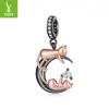 Design Original de Yin Zi Yun: Pingente de Gato Brincalhão na Lua Banhado a Ouro Negro, Acessórios de Contas para Pulseira DIY Estilo Escuro Personalizado