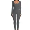 2025 Amazon Exportación Europea y Americana Mono de Mujer Otoño e Invierno Nuevo Mono Slim Sexy con Cuello Cuadrado Acanalado