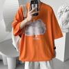 Camiseta de manga corta de verano para hombre, diseño holgado de cuello redondo con estampado de oso, camiseta de media manga de marca de moda de estilo Hong Kong de talla grande