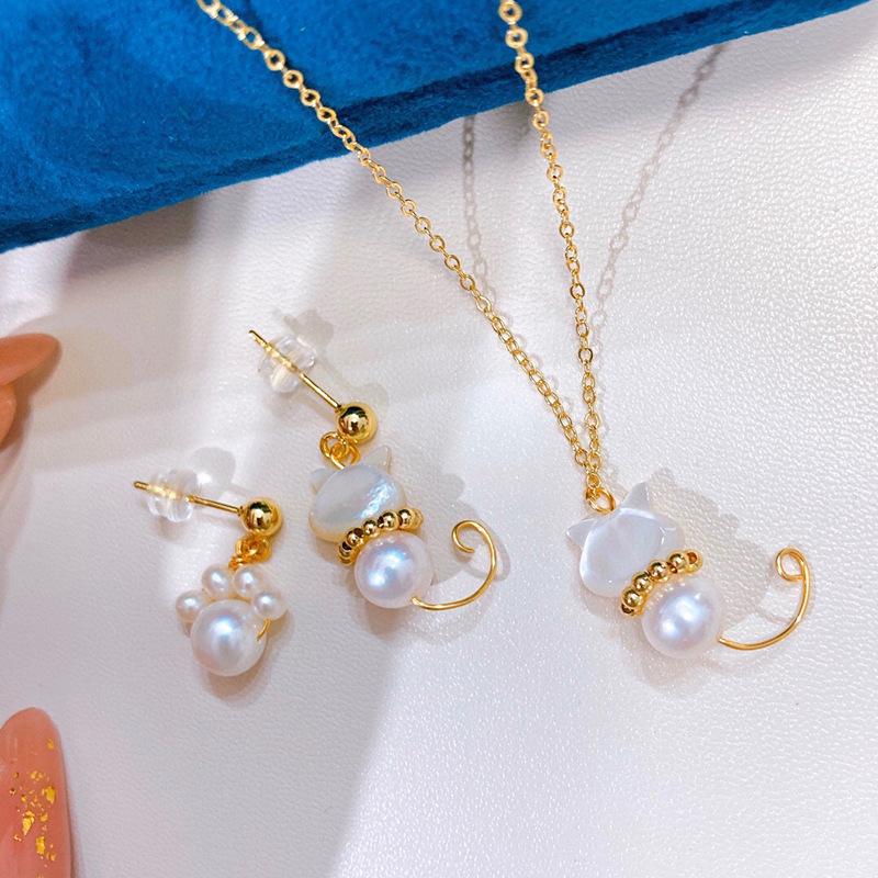 天然淡水珍珠猫爪耳环女14k注金可爱甜美不对称耳饰小众百搭新款