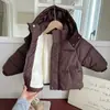 Chaqueta de algodón para niños, elegante y fácil de llevar, prenda exterior sin lavado, con capucha, forro polar, engrosada, invierno, estilo coreano para niños pequeños