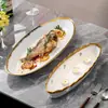 Nuevo Plato de Pescado Cerámico Chapado en Oro, Plato para Estufa Abierta Aislado de Lujo Accesible, Plato Hondo para Platos Calientes Estilo Escandinavo Vajilla para Mesa de Club