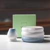 Tazón de taburete matcha de estilo japonés transfronterizo color degradado herramienta de té de punto tazón de té a rayas de cerámica soporte para té 100 benli