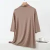 Nova Camiseta Modal de Meia-Gola com Manga Média para Primavera/Verão, Tamanho Plus Size, Caimento Solto, Camiseta Básica Casual e Estilosa