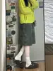 Shorts de mezclilla color verde militar para mujer, nuevo estilo de verano, tiro alto, adelgazantes, corte recto, hasta la rodilla, modernos