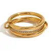 Europa y Estados Unidos transfronterizos anillos apilados moda temperamento personalidad creativa joyería acero inoxidable chapado en oro multicapa medio con diamante
