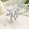 Anillo de Estrella de Mar Exagerado Más Vendido en Europa y América, Serie Océano Playa, Estilo Vacacional, Anillo Ajustable de Estrella de Mar Personalizado y Versátil