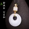 Pingente Princesa de Seda Dourada e Jade, Colar com Fivela de Paz de Jade Branco, Joias de Jade Modernas e Emagrecedoras