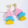 Pendientes Triangulares Europeos y Americanos con Borla de Hilo Estilo Transfronterizo Incrustados con Diseño de Cuentas de Arroz Elegantes Elegantes Joyería para Fiesta y Vacaciones