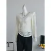 Top de Encaje con Cuello en V para Mujer, Manga Larga Ajustado, Camisa Interior Transparente con Estampado Floral y Botones