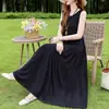 Novo Vestido de Verão Algodão Seda, Estilo Jovem Sanya Sem Mangas Vestido de Praia para Mulheres, Vestido Longo de Férias, Fluido e Elegante